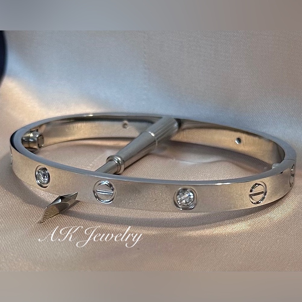💎LUXURY Large MEN’S 21cm SILVER CZ DIAMOND  Zircon, AK Jewelry Bracelet, Cuff - Picture 2 of 5
